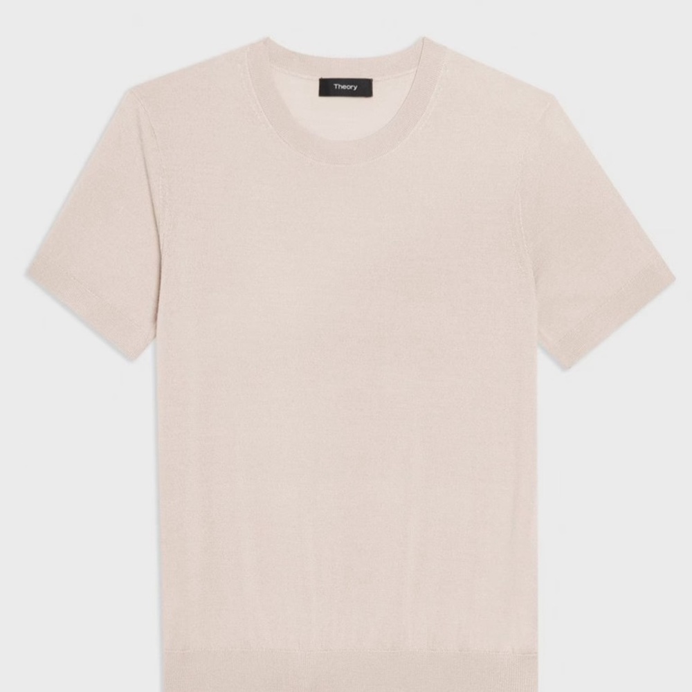 Theory Short-Sleeve Sweater in Regal Wool Light Beige Cream XXL 100% Wool TShirt